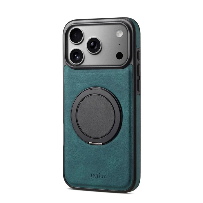 DENIOR A14 For iPhone 17 Pro Magnetic Case Rotary Kickstand Leather PC TPU Phone Cover - Blue - 1