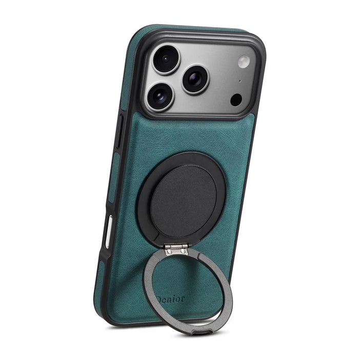 DENIOR A14 For iPhone 17 Pro Magnetic Case Rotary Kickstand Leather PC TPU Phone Cover - Blue - 3