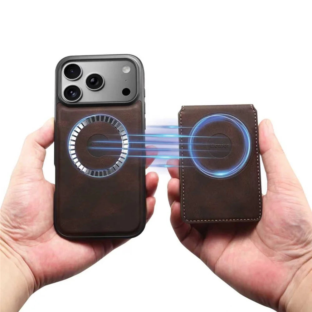 DENIOR D17 For iPhone 17 Pro Max Case Compatible with MagSafe Card Bag Phone Cover - Brown - 5