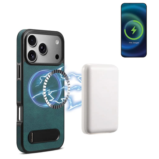 DENIOR A25+2 For iPhone 17 Pro Max Case Compatible with MagSafe Kickstand Skin Touch Leather PC TPU Phone Cover - Blue - 1