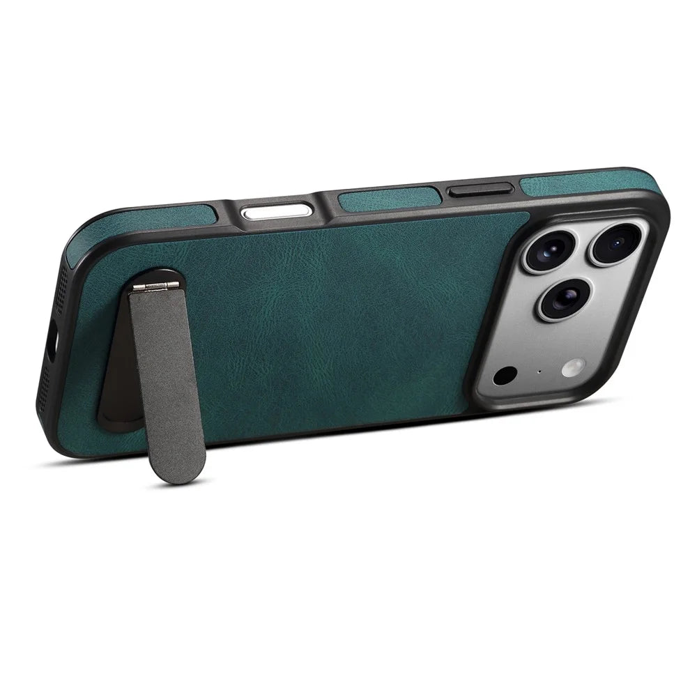 DENIOR A25+2 For iPhone 17 Pro Max Case Compatible with MagSafe Kickstand Skin Touch Leather PC TPU Phone Cover - Blue - 3