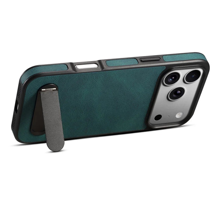 DENIOR A25+2 For iPhone 17 Pro Max Case Compatible with MagSafe Kickstand Skin Touch Leather PC TPU Phone Cover - Blue - 3