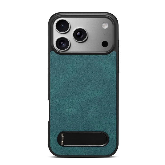 DENIOR A25+2 For iPhone 17 Pro Max Case Compatible with MagSafe Kickstand Skin Touch Leather PC TPU Phone Cover - Blue - 4