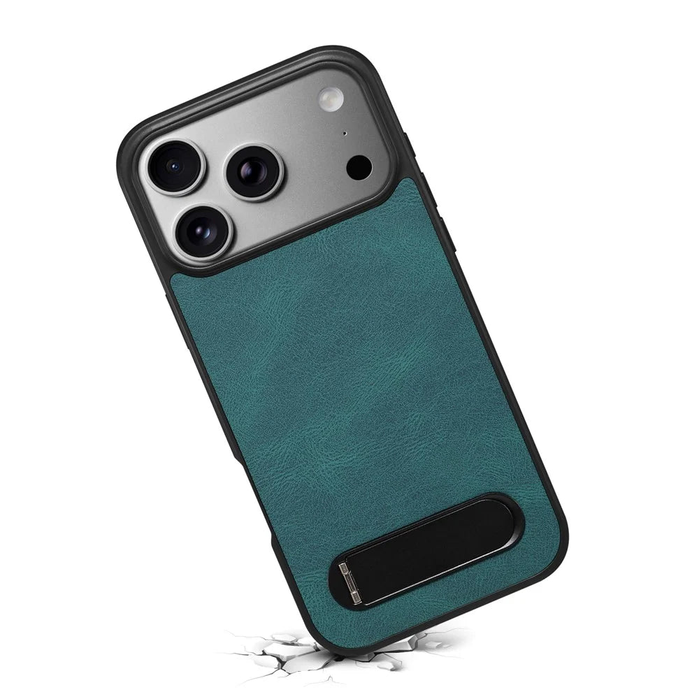 DENIOR A25+2 For iPhone 17 Pro Max Case Compatible with MagSafe Kickstand Skin Touch Leather PC TPU Phone Cover - Blue - 6
