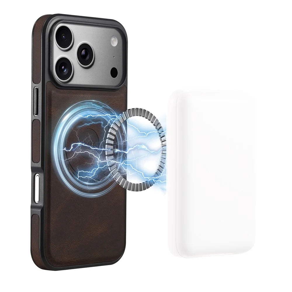 DENIOR A13 For iPhone 17 Pro Case Compatible with MagSafe Leather + PC + TPU Phone Cover - Brown - 1