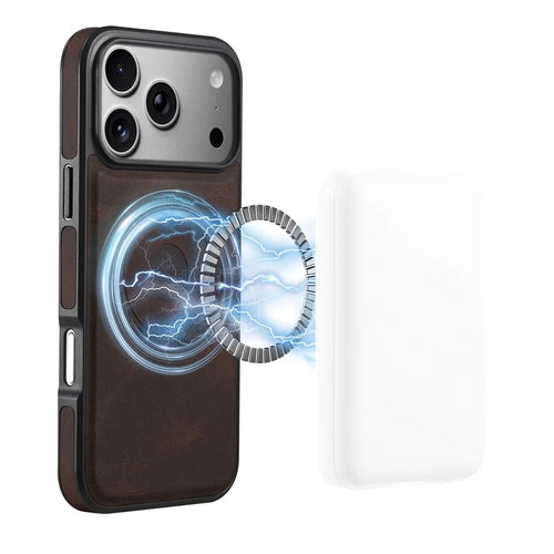 DENIOR A13 For iPhone 17 Pro Case Compatible with MagSafe Leather + PC + TPU Phone Cover - Brown - 1