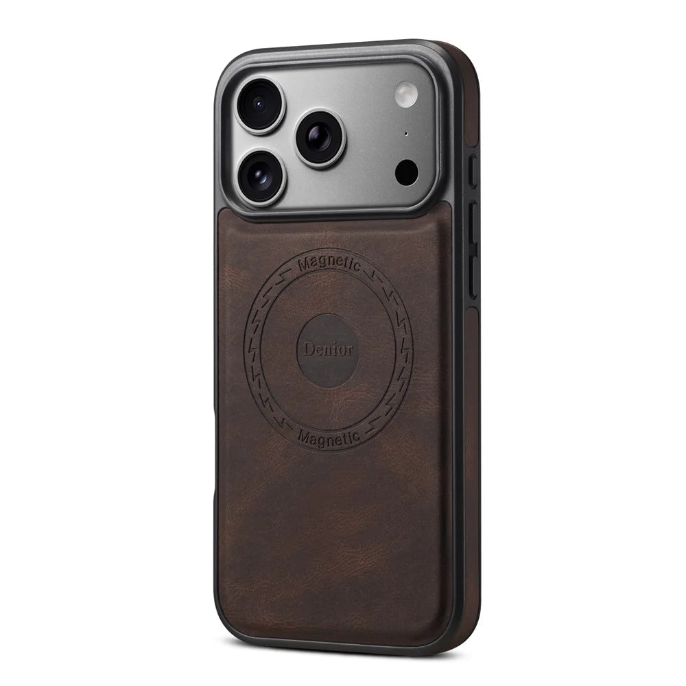 DENIOR A13 For iPhone 17 Pro Case Compatible with MagSafe Leather + PC + TPU Phone Cover - Brown - 2