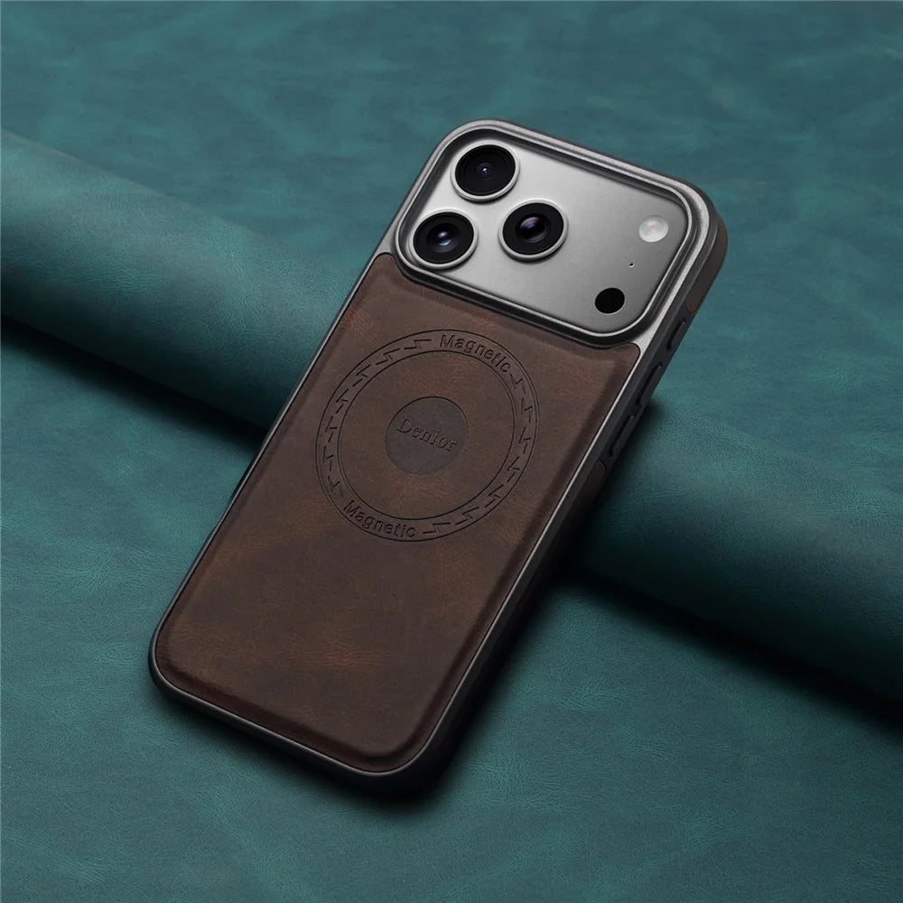 DENIOR A13 For iPhone 17 Pro Case Compatible with MagSafe Leather + PC + TPU Phone Cover - Brown - 5