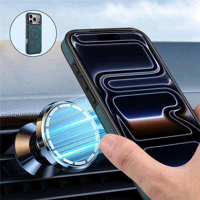 DENIOR A13 For iPhone 17 Pro Max Case Compatible with MagSafe Leather + PC + TPU Phone Cover - Blue - 3
