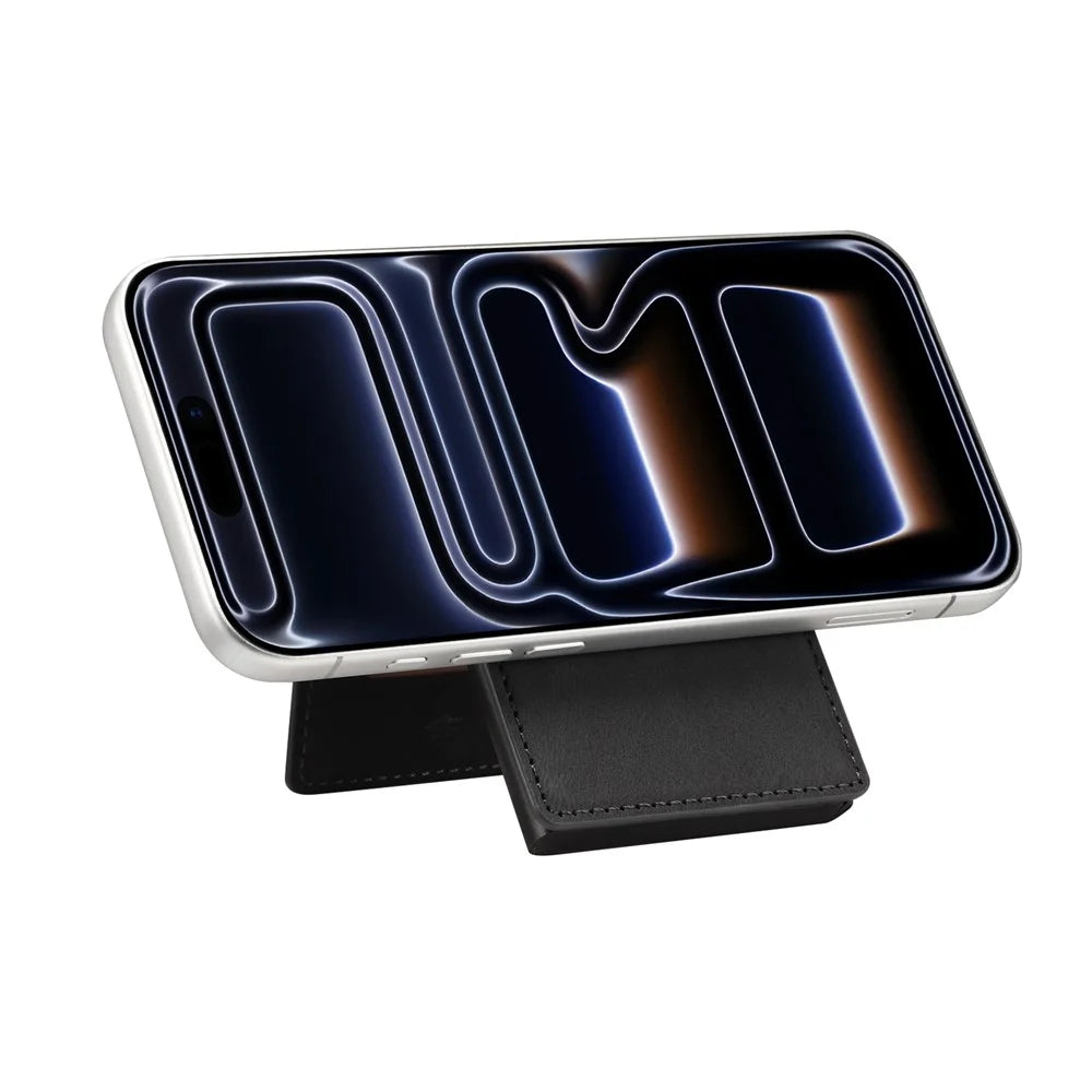DENIOR V20 Skin Feel Magnetic Elastic Card Holder PU Leather Phone Stand Card Case - Black - 3