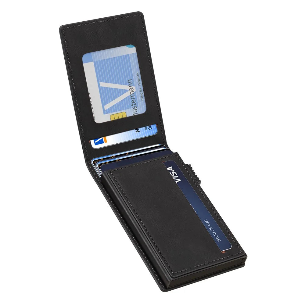 DENIOR V20 Skin Feel Magnetic Elastic Card Holder PU Leather Phone Stand Card Case - Black - 5