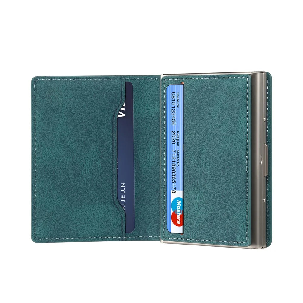 DENIOR V21 Skin Feel Magnetic Card Case PU Leather Kickstand Phone Back Card Holder - Blue - 2