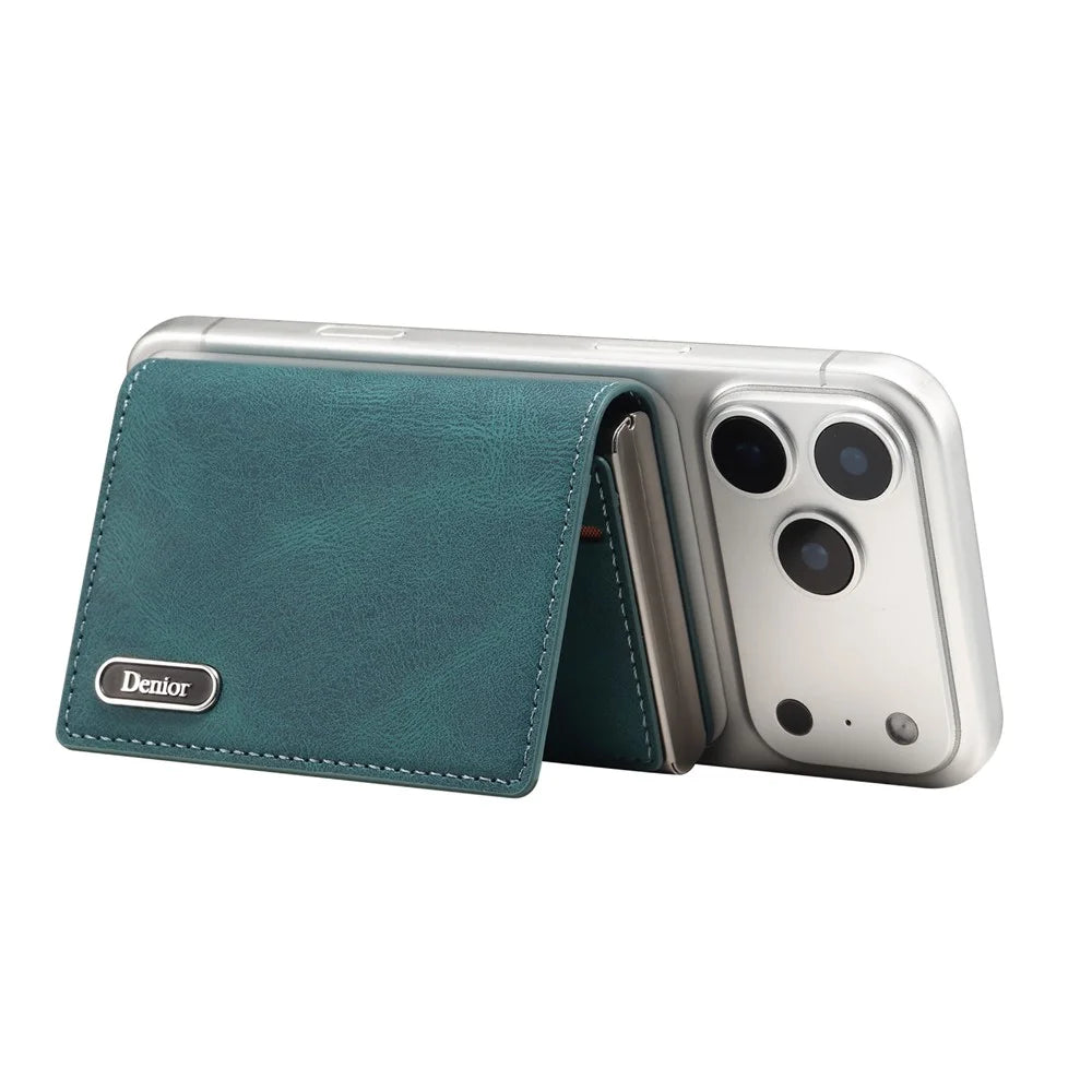 DENIOR V21 Skin Feel Magnetic Card Case PU Leather Kickstand Phone Back Card Holder - Blue - 3