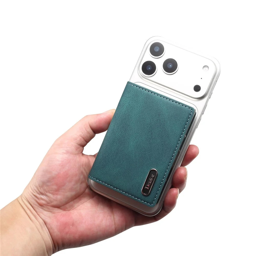 DENIOR V21 Skin Feel Magnetic Card Case PU Leather Kickstand Phone Back Card Holder - Blue - 6
