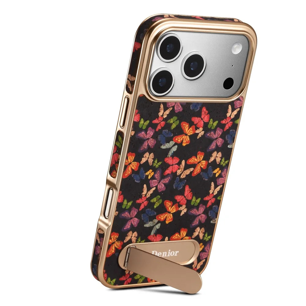 DENIOR A25+4 For iPhone 17 Pro Case Compatible with MagSafe Butterfly PU Leather PC TPU Kickstand Phone Cover - Black - 2