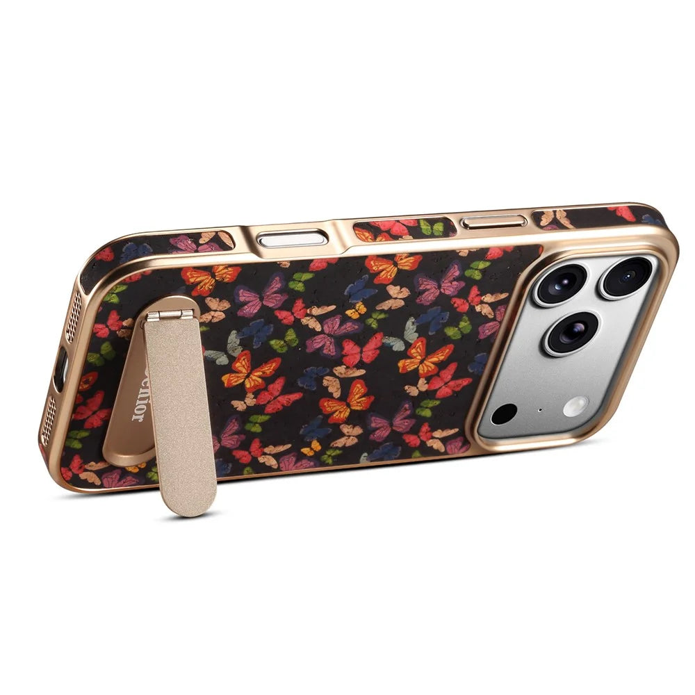 DENIOR A25+4 For iPhone 17 Pro Case Compatible with MagSafe Butterfly PU Leather PC TPU Kickstand Phone Cover - Black - 3