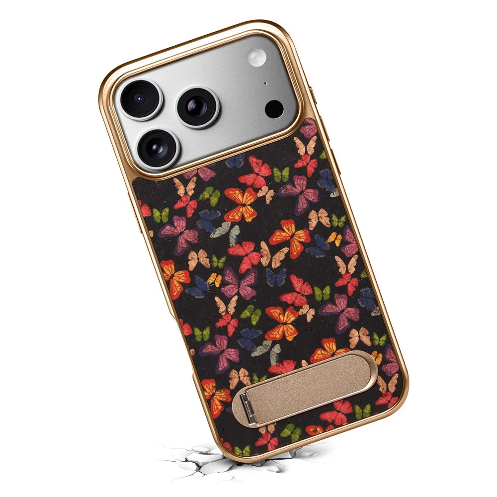 DENIOR A25+4 For iPhone 17 Pro Case Compatible with MagSafe Butterfly PU Leather PC TPU Kickstand Phone Cover - Black - 4