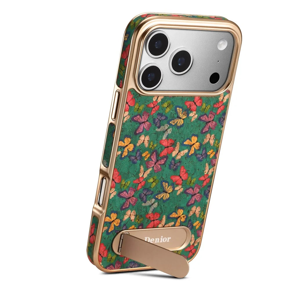 DENIOR A25+4 For iPhone 17 Pro Max Case Compatible with MagSafe Butterfly PU Leather PC TPU Kickstand Phone Cover - Blue - 2