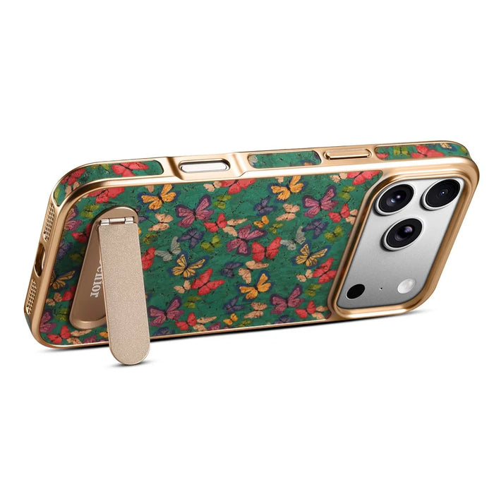 DENIOR A25+4 For iPhone 17 Pro Max Case Compatible with MagSafe Butterfly PU Leather PC TPU Kickstand Phone Cover - Blue - 3