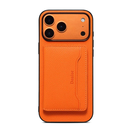 DENIOR D30 For iPhone 17 Pro Case Compatible with MagSafe Detachable Card Holder Kickstand Litchi Texture Leather Back Phone Cover - Orange - 2