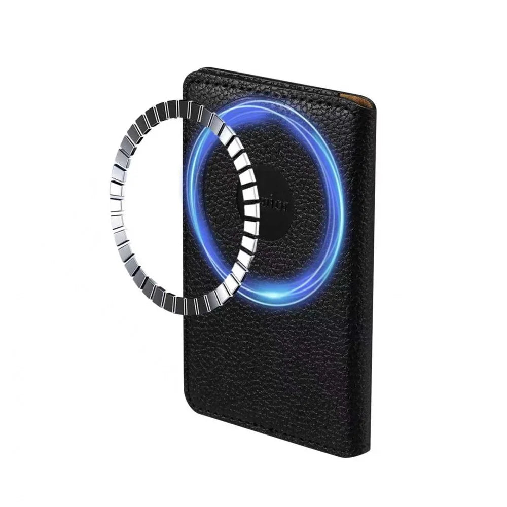 DENIOR V23 Magnetic Card Holder Litchi Texture PU Leather Phone Back Card Bag Kickstand - Black - 2