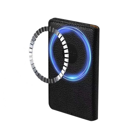 DENIOR V23 Magnetic Card Holder Litchi Texture PU Leather Phone Back Card Bag Kickstand - Black - 2
