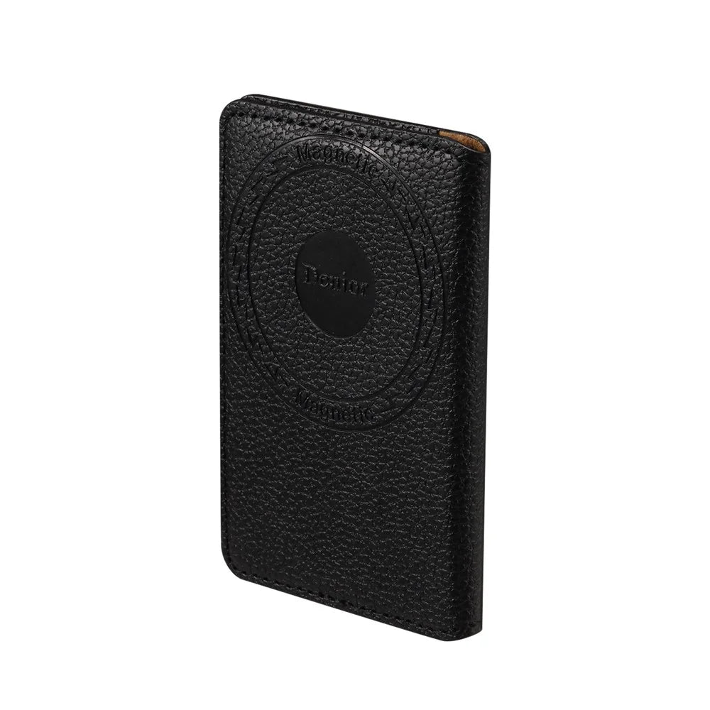 DENIOR V23 Magnetic Card Holder Litchi Texture PU Leather Phone Back Card Bag Kickstand - Black - 3