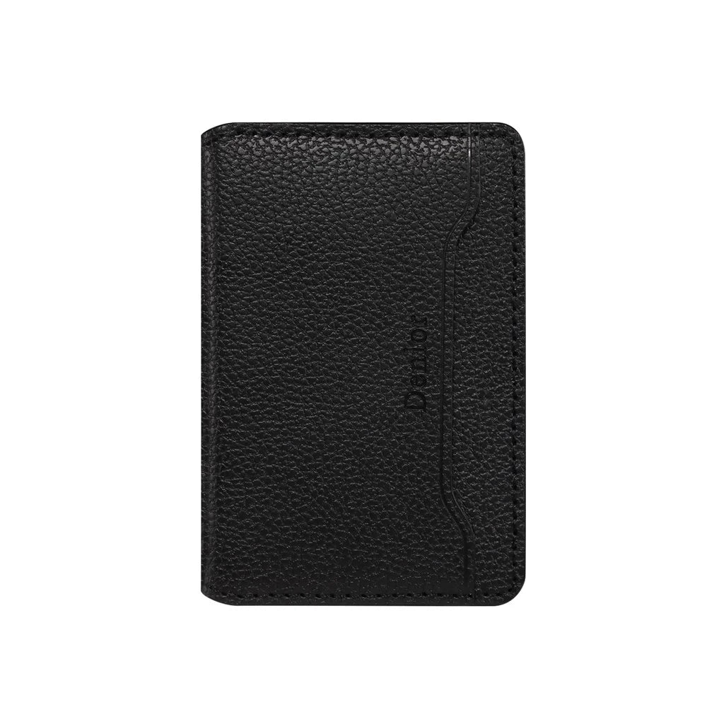 DENIOR V23 Magnetic Card Holder Litchi Texture PU Leather Phone Back Card Bag Kickstand - Black - 4