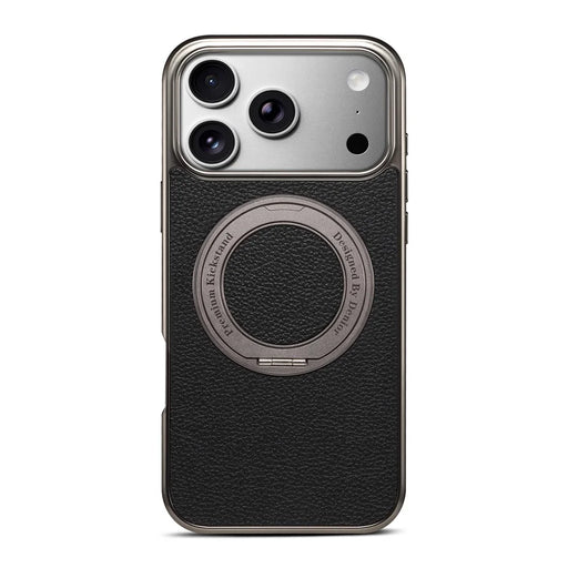 DENIOR A23+2 For iPhone 17 Pro Max Case Compatible with MagSafe Rotary Kickstand Leather Back Phone Cover - Black - 1