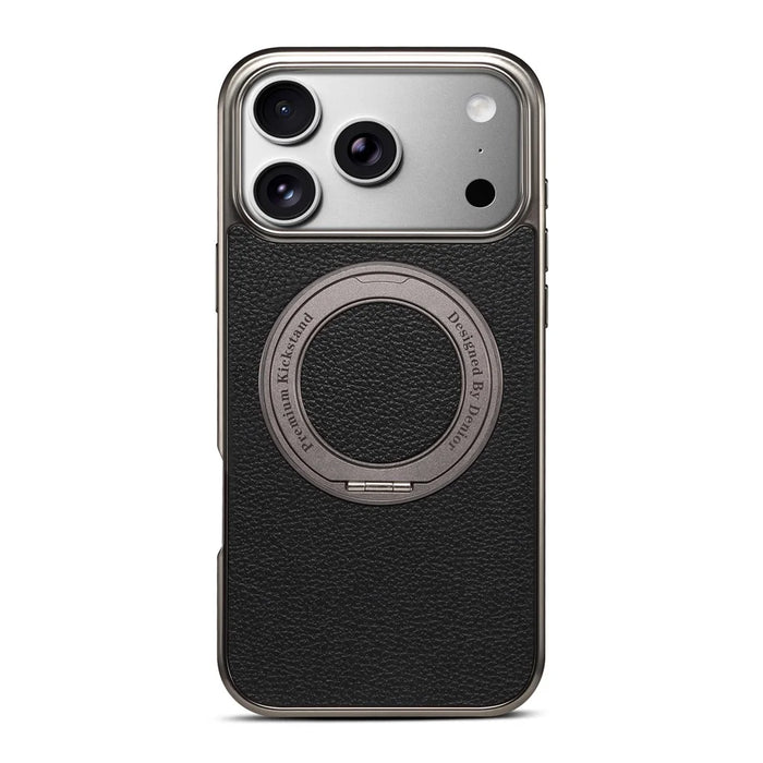 DENIOR A23+2 For iPhone 17 Pro Max Case Compatible with MagSafe Rotary Kickstand Leather Back Phone Cover - Black - 1