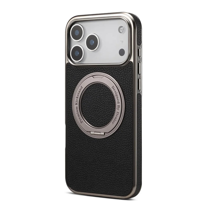 DENIOR A23+2 For iPhone 17 Pro Max Case Compatible with MagSafe Rotary Kickstand Leather Back Phone Cover - Black - 3