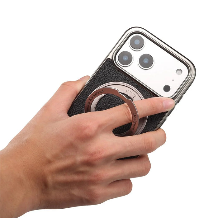 DENIOR A23+2 For iPhone 17 Pro Max Case Compatible with MagSafe Rotary Kickstand Leather Back Phone Cover - Black - 6