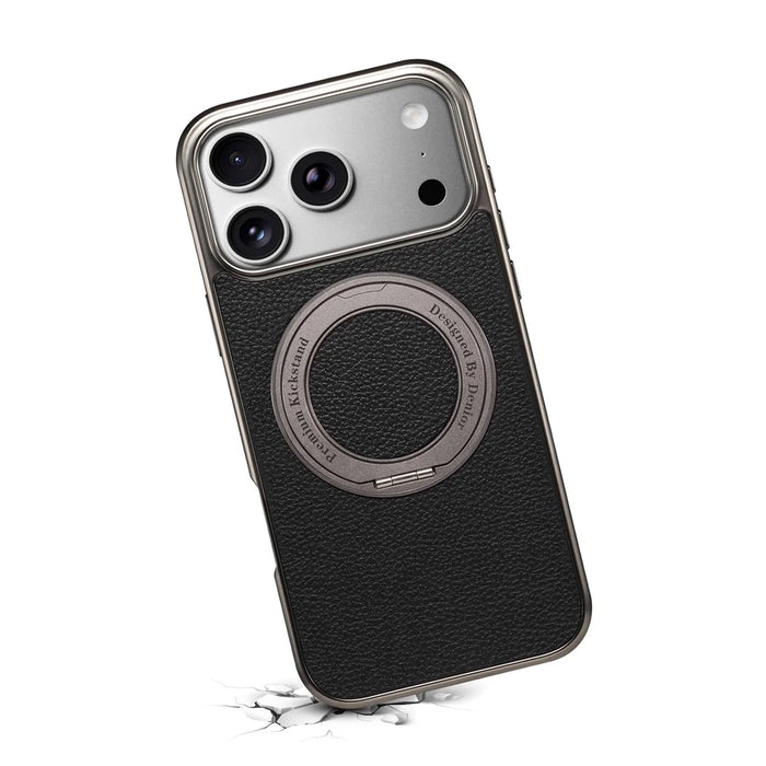 DENIOR A23+2 For iPhone 17 Pro Max Case Compatible with MagSafe Rotary Kickstand Leather Back Phone Cover - Black - 7