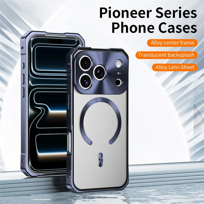 For iPhone 17 Pro Max Case Compatible with MagSafe Hard PC Metal Frame Frosted Phone Back Cover - Dark Blue - 2