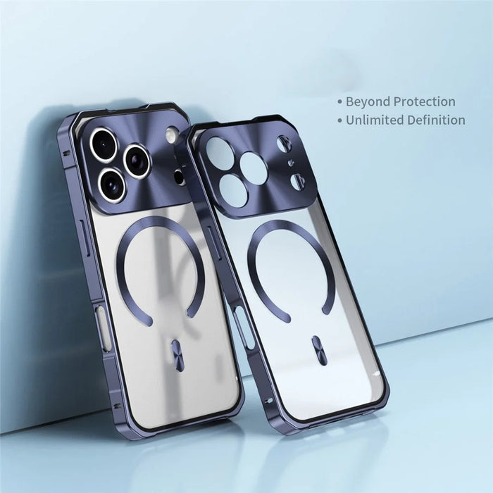 For iPhone 17 Pro Max Case Compatible with MagSafe Hard PC Metal Frame Frosted Phone Back Cover - Dark Blue - 3