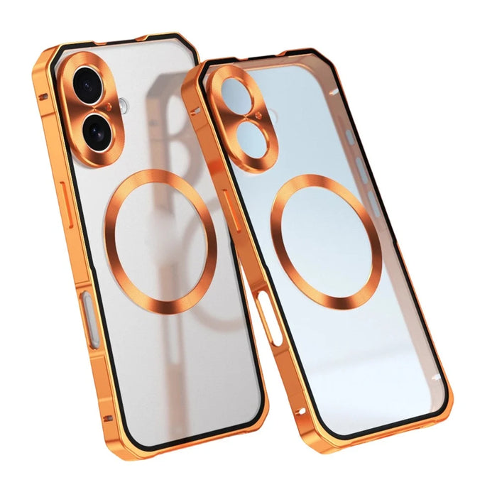 For iPhone 17 Case Compatible with MagSafe Hard PC Metal Frame Frosted Phone Back Cover - Orange - 1