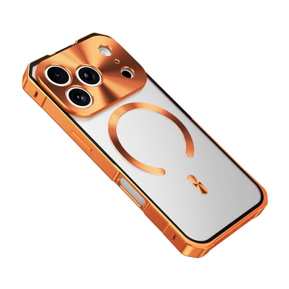 For iPhone 17 Pro Case Compatible with MagSafe Hard PC Metal Frame Frosted Phone Back Cover - Orange - 1