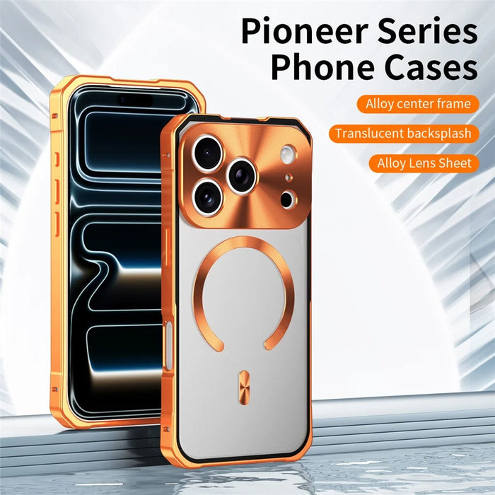 For iPhone 17 Pro Case Compatible with MagSafe Hard PC Metal Frame Frosted Phone Back Cover - Orange - 2
