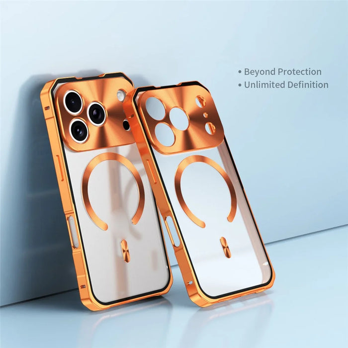 For iPhone 17 Pro Case Compatible with MagSafe Hard PC Metal Frame Frosted Phone Back Cover - Orange - 3