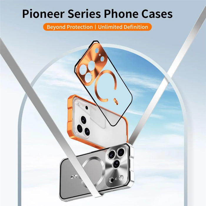 For iPhone 17 Pro Case Compatible with MagSafe Hard PC Metal Frame Frosted Phone Back Cover - Orange - 4