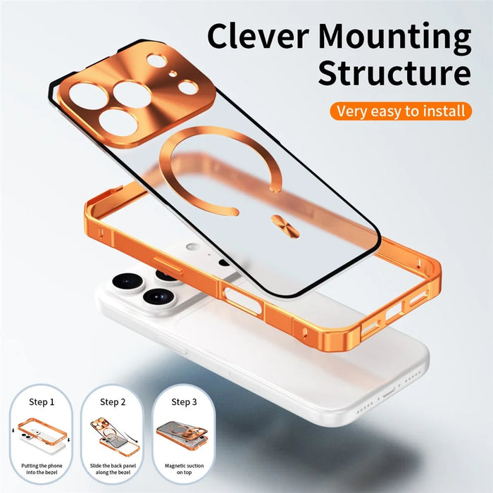 For iPhone 17 Pro Case Compatible with MagSafe Hard PC Metal Frame Frosted Phone Back Cover - Orange - 5