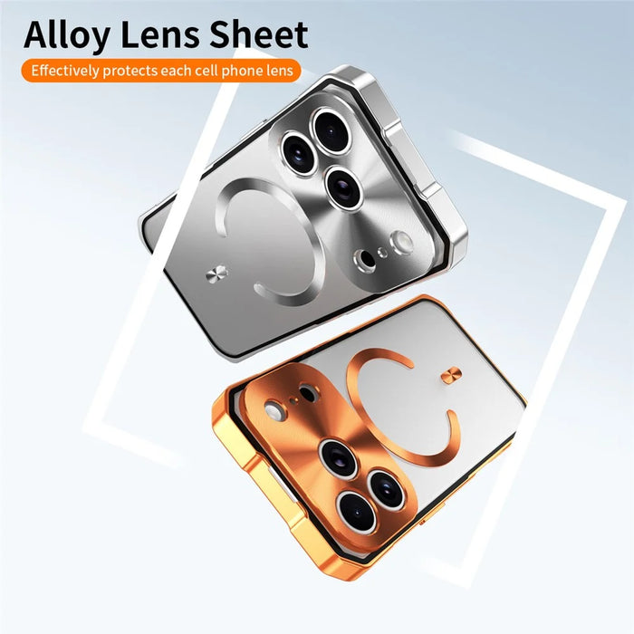 For iPhone 17 Pro Case Compatible with MagSafe Hard PC Metal Frame Frosted Phone Back Cover - Orange - 6