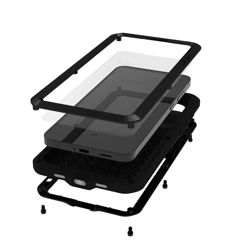 LOVE MEI For Samsung Galaxy S25 FE Case Tempered Glass Screen Protector Metal + Silicone Phone Cover - Black - 2