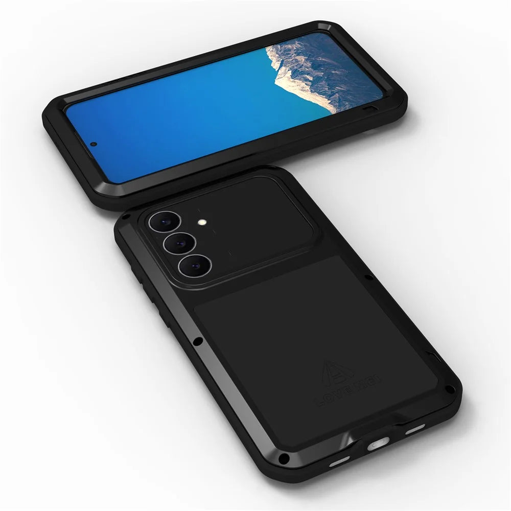 LOVE MEI For Samsung Galaxy S25 FE Case Tempered Glass Screen Protector Metal + Silicone Phone Cover - Black - 4
