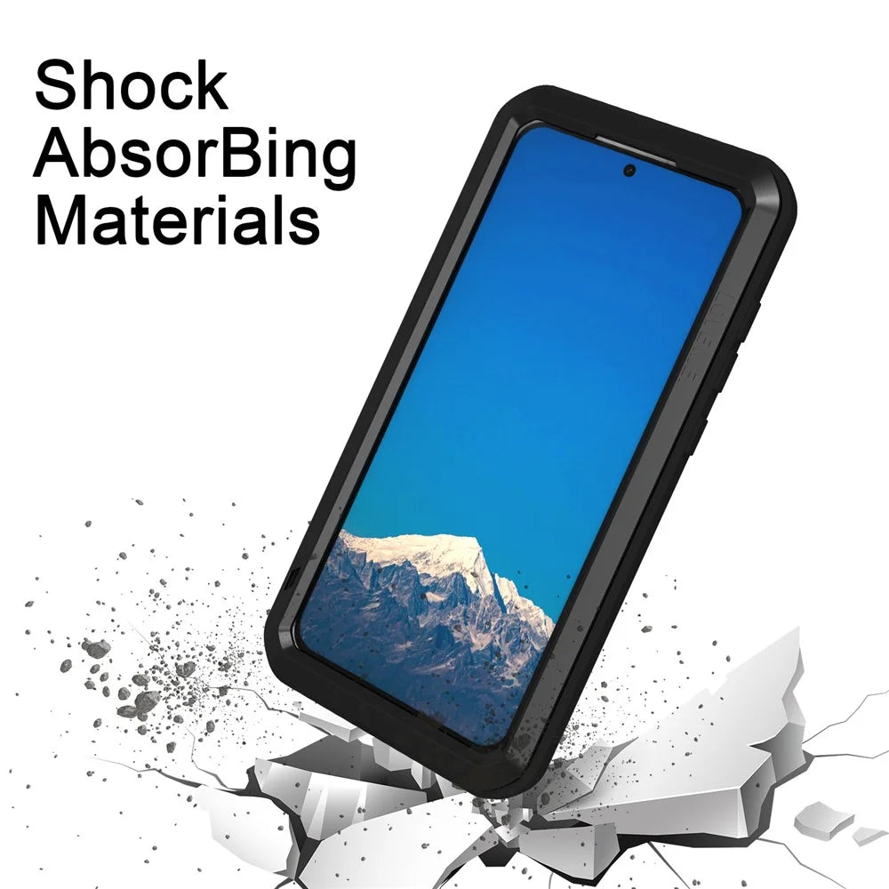 LOVE MEI For Samsung Galaxy S25 FE Case Tempered Glass Screen Protector Metal + Silicone Phone Cover - Black - 5