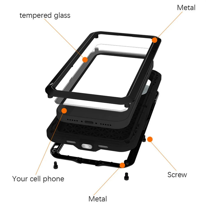 LOVE MEI For iPhone 17 Pro Case Tempered Glass Screen Protector Metal + Silicone Phone Cover - Black - 2