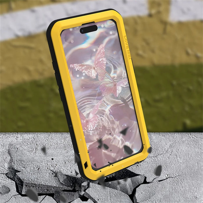 LOVE MEI For iPhone 17 Pro Case Tempered Glass Screen Protector Metal + Silicone Phone Cover - Black - 4