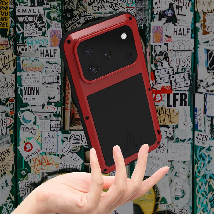 LOVE MEI For iPhone 17 Pro Case Tempered Glass Screen Protector Metal + Silicone Phone Cover - Black - 5