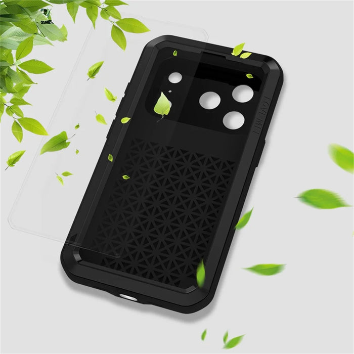 LOVE MEI For iPhone 17 Pro Case Tempered Glass Screen Protector Metal + Silicone Phone Cover - Black - 7