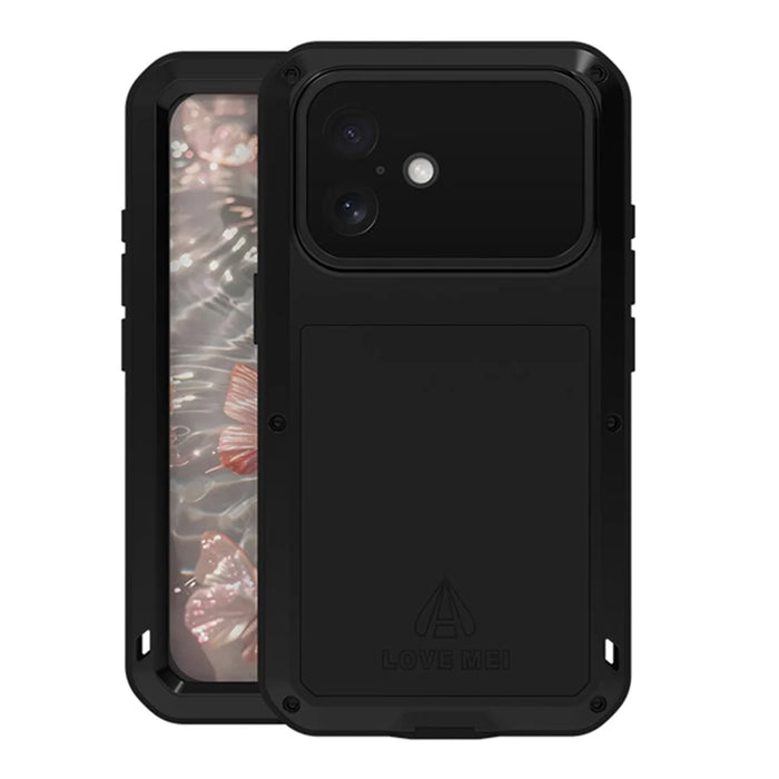 LOVE MEI For iPhone 17 Case Tempered Glass Screen Protector Metal + Silicone Phone Cover - Black - 1